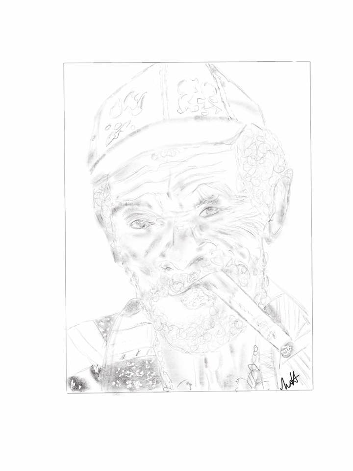 Pencil portrait of a man with a cigar