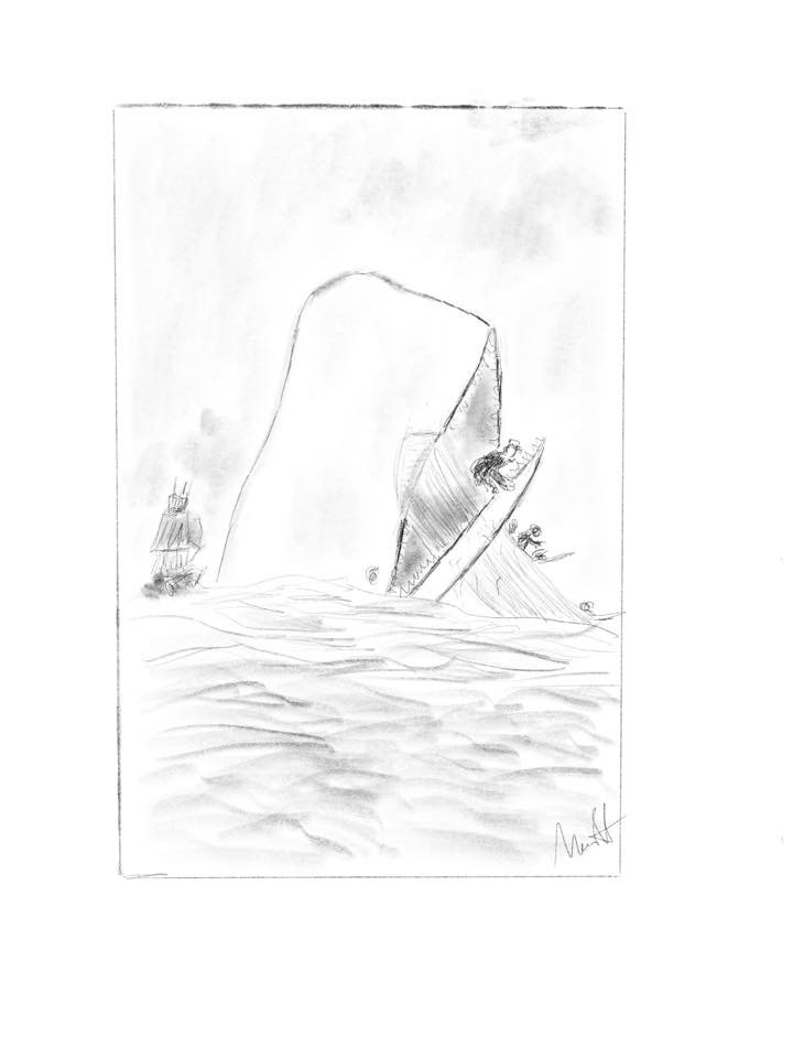 Pencil rendering of a scene from Melville's Moby Dick