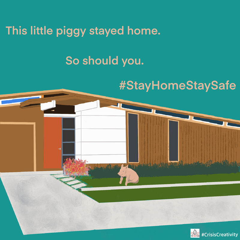 COVID19 safety illustration - This little piggy stayed home and so should you.